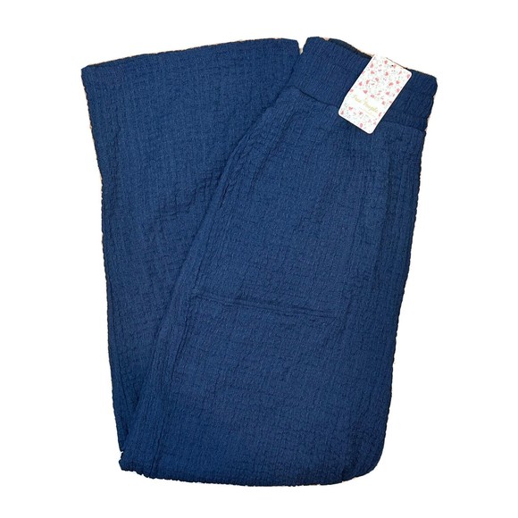 NEW Free People Wide Leg Pants Small FP Beach Midnight Blue Crepe Palazzo Boho - Picture 1 of 10